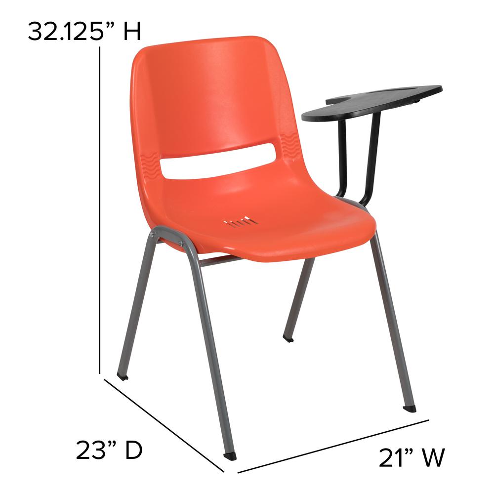 Orange Ergonomic Shell Chair with Left Handed Flip-Up Tablet Arm. Picture 4