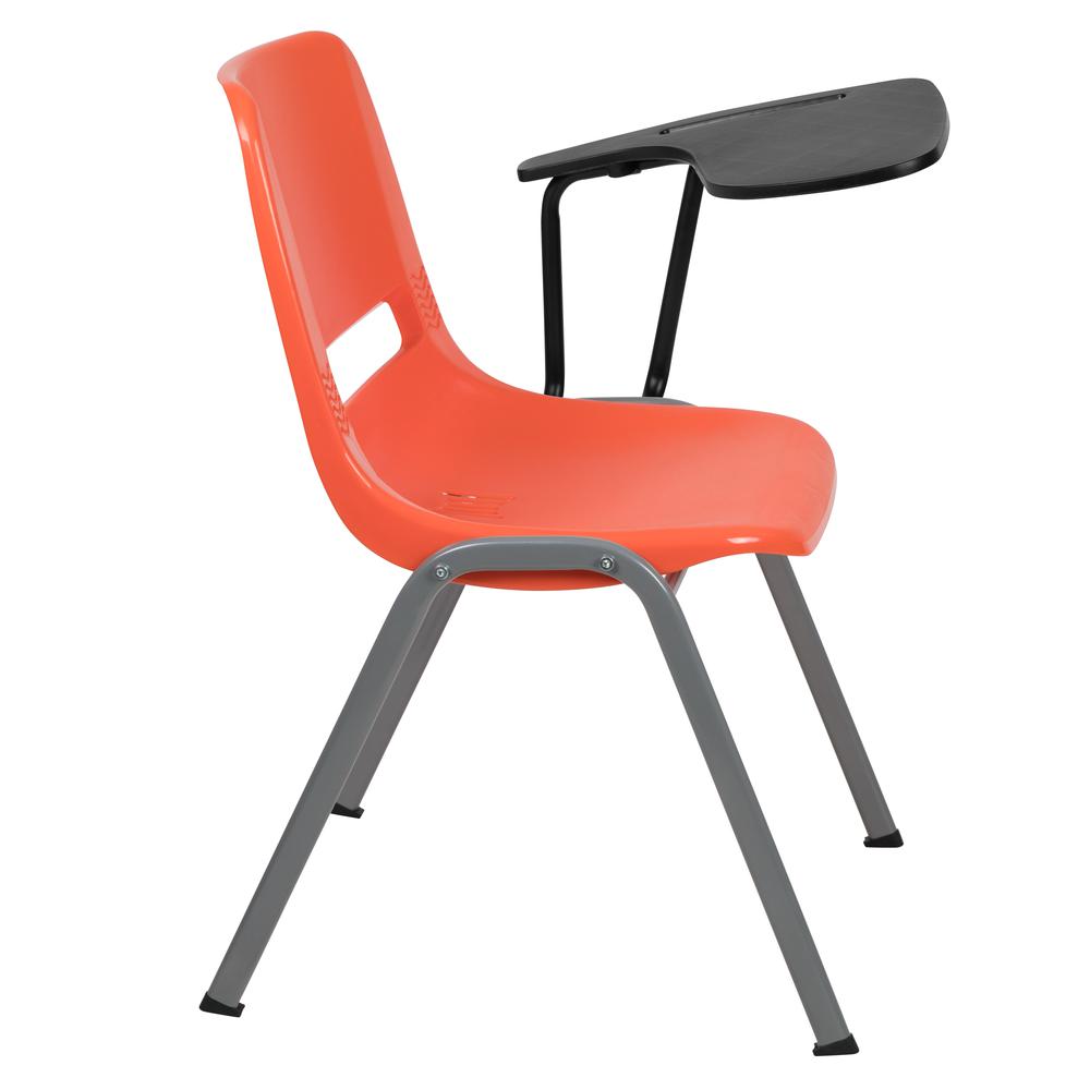 Orange Ergonomic Shell Chair with Left Handed Flip-Up Tablet Arm. Picture 3