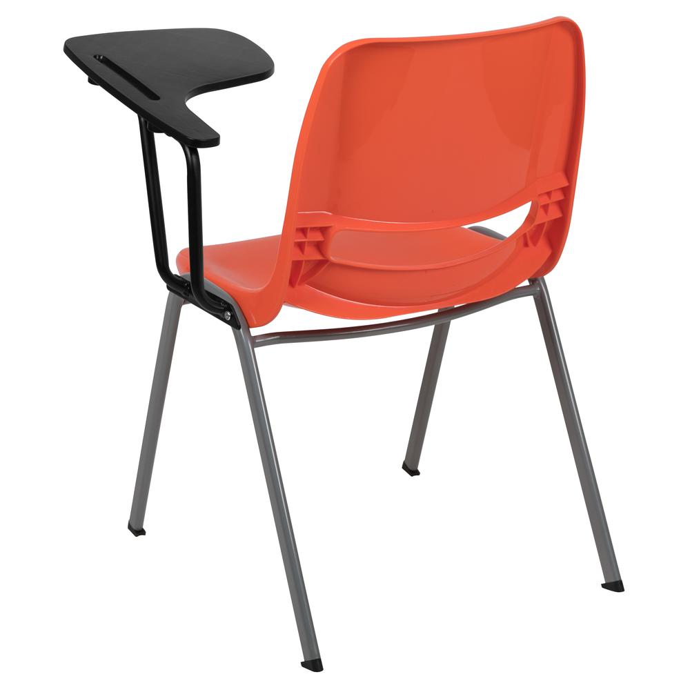 Orange Ergonomic Shell Chair with Left Handed Flip-Up Tablet Arm. Picture 4