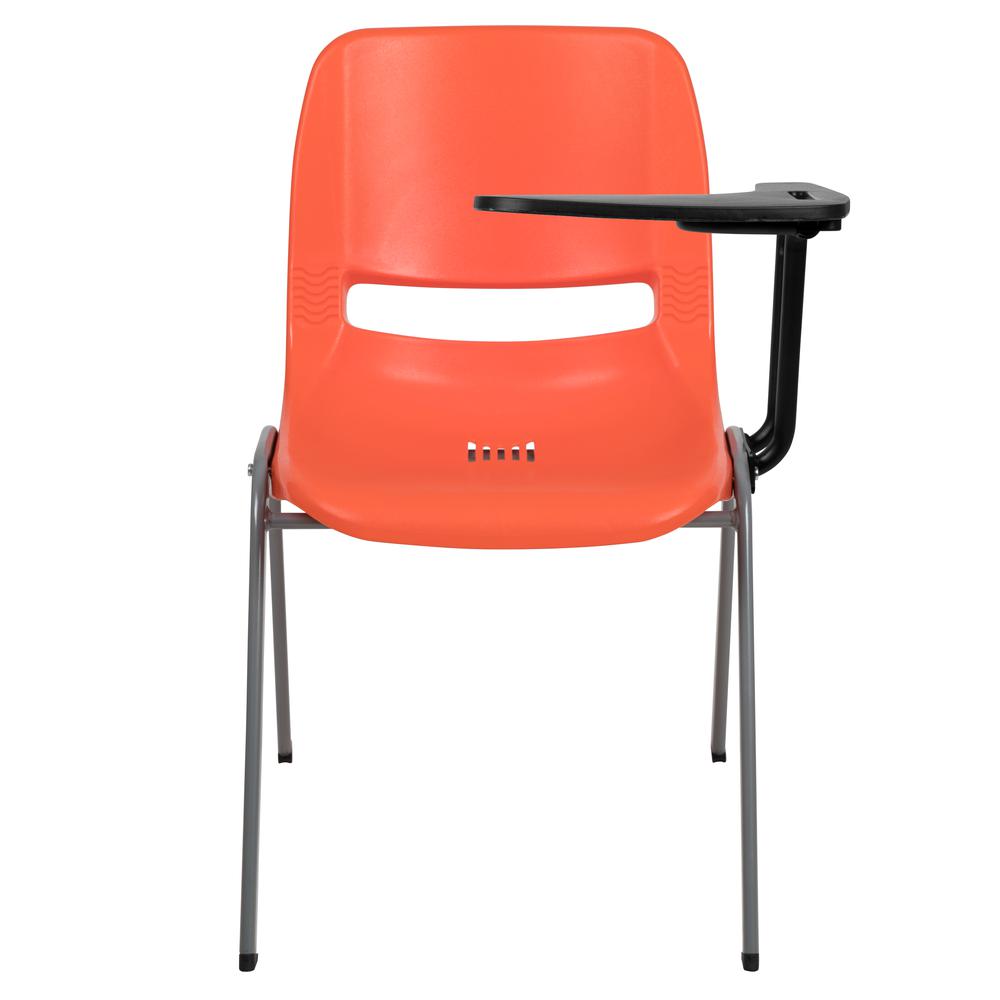 Orange Ergonomic Shell Chair with Left Handed Flip-Up Tablet Arm. Picture 5
