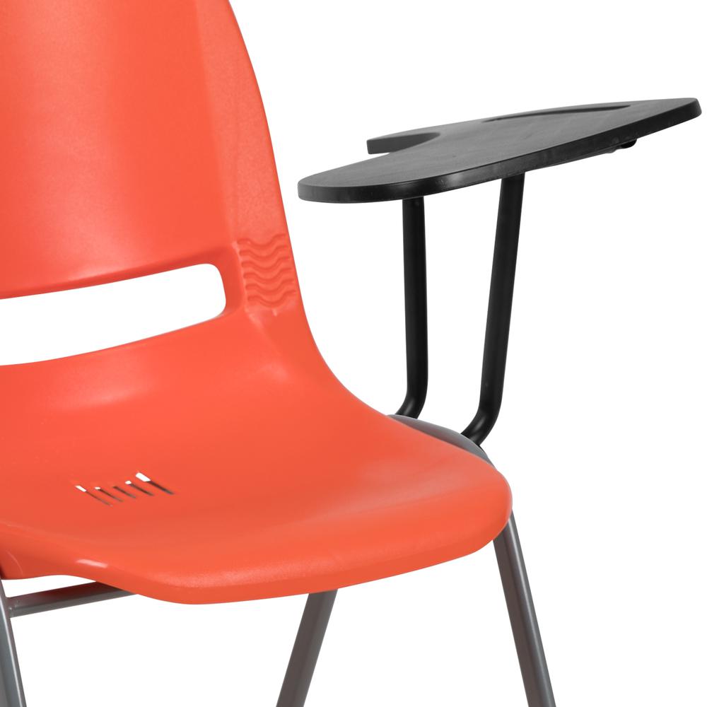 Orange Ergonomic Shell Chair with Left Handed Flip-Up Tablet Arm. Picture 7