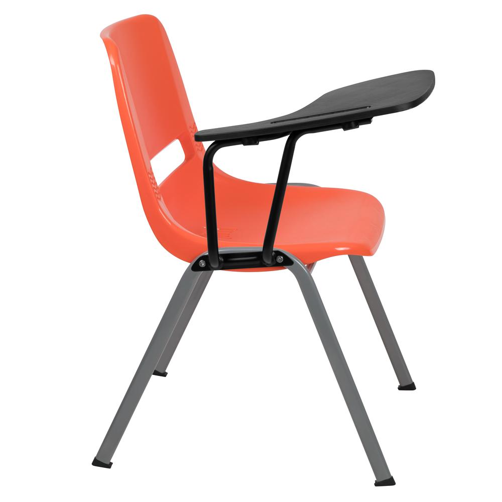 Orange Ergonomic Shell Chair with Right Handed Flip-Up Tablet Arm. Picture 3