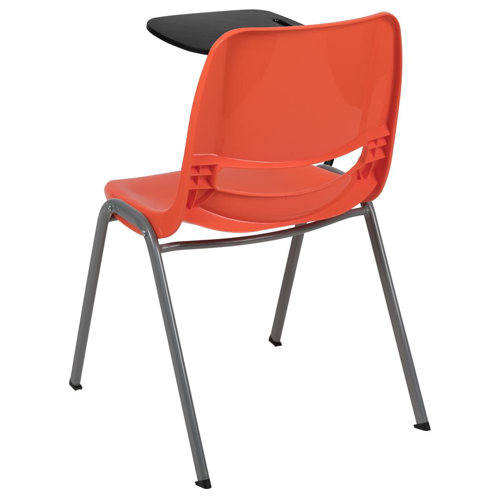 Orange Ergonomic Shell Chair with Right Handed Flip-Up Tablet Arm. Picture 5