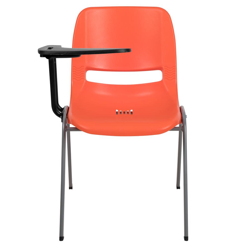 Orange Ergonomic Shell Chair with Right Handed Flip-Up Tablet Arm. Picture 5