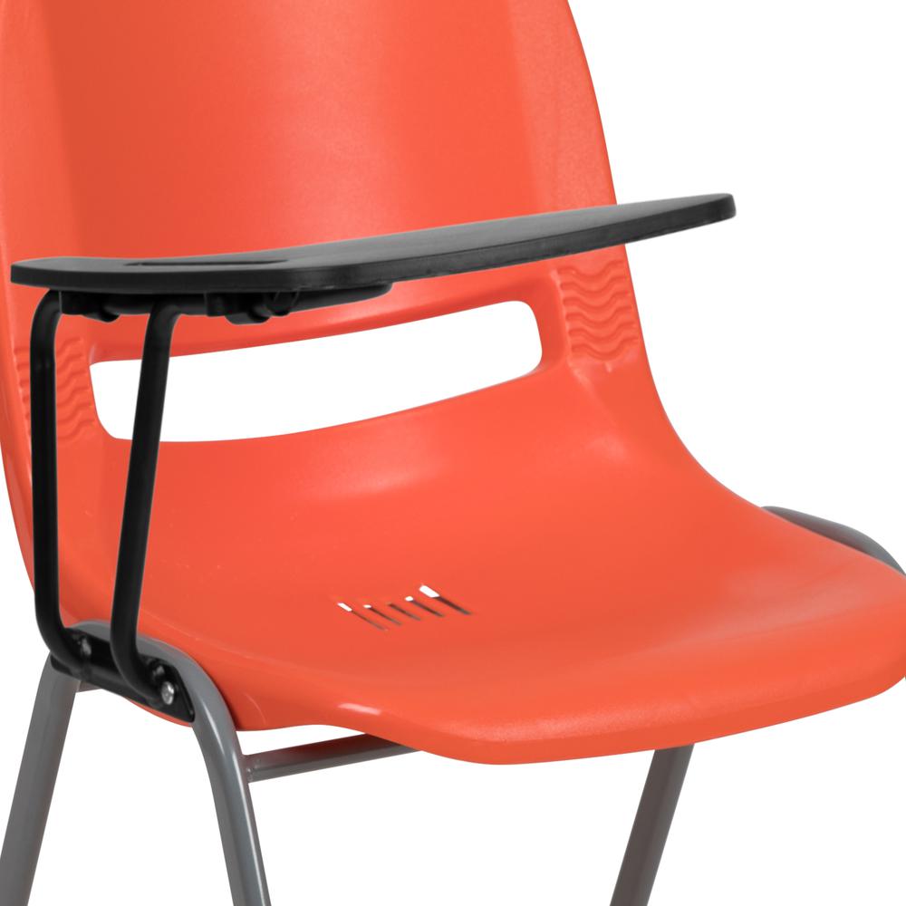Orange Ergonomic Shell Chair with Right Handed Flip-Up Tablet Arm. Picture 7