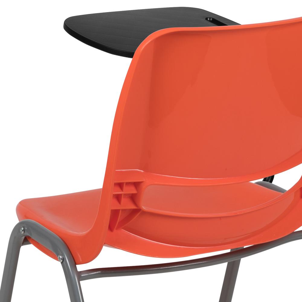 Orange Ergonomic Shell Chair with Right Handed Flip-Up Tablet Arm. Picture 8