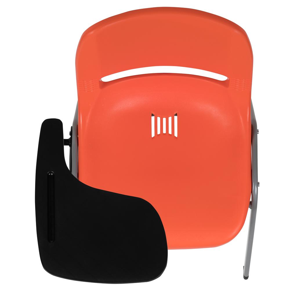 Orange Ergonomic Shell Chair with Right Handed Flip-Up Tablet Arm. Picture 9