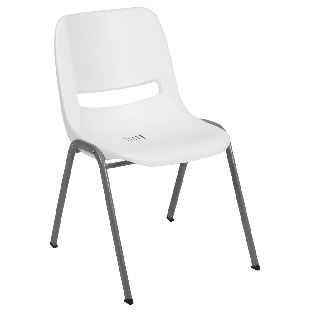 HERCULES Series 880 lb. Capacity White Ergonomic Shell Stack Chair with Gray Frame. The main picture.
