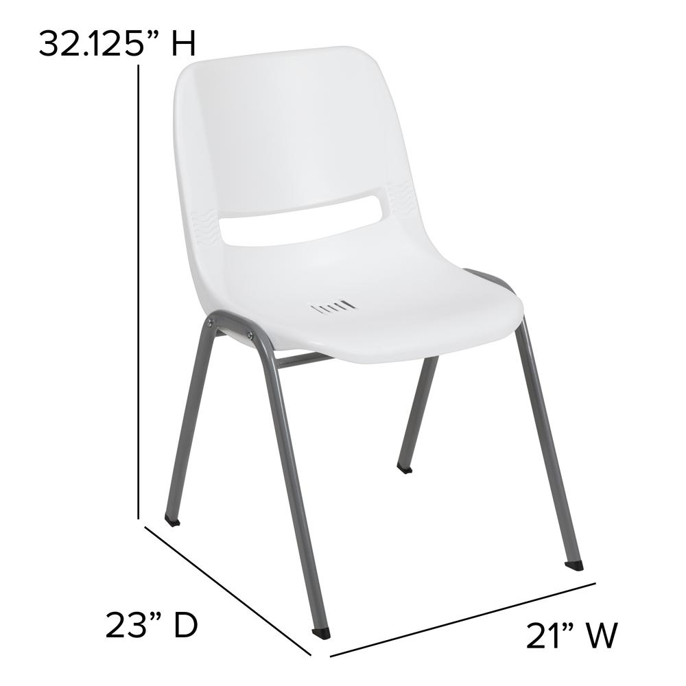 HERCULES Series 880 lb. Capacity White Ergonomic Shell Stack Chair with Gray Frame. Picture 2