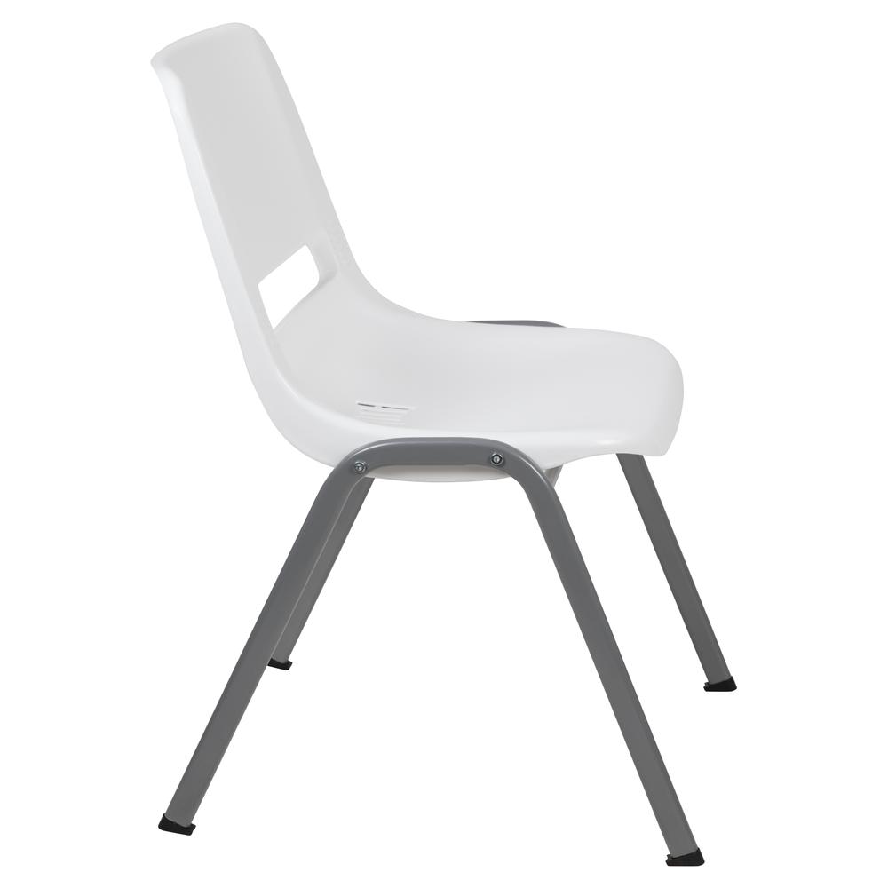 HERCULES Series 880 lb. Capacity White Ergonomic Shell Stack Chair with Gray Frame. Picture 3