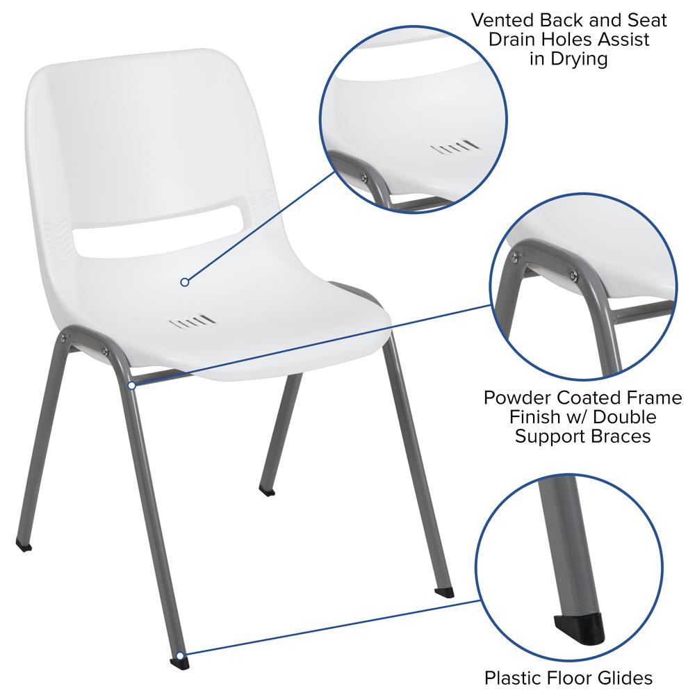 HERCULES Series 880 lb. Capacity White Ergonomic Shell Stack Chair with Gray Frame. Picture 2
