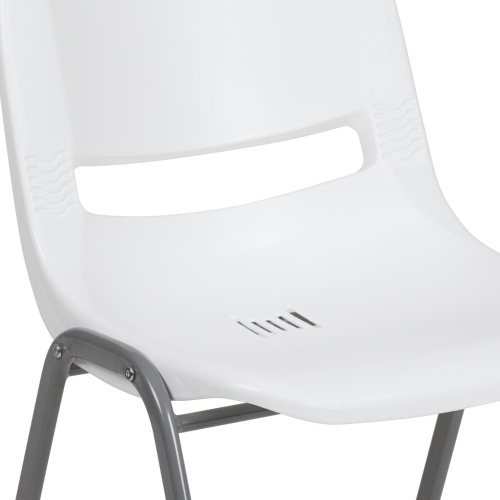 HERCULES Series 880 lb. Capacity White Ergonomic Shell Stack Chair with Gray Frame. Picture 7