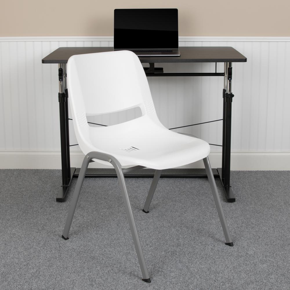 HERCULES Series 880 lb. Capacity White Ergonomic Shell Stack Chair with Gray Frame. Picture 11