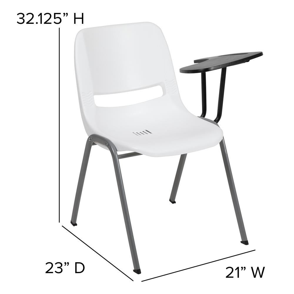 White Ergonomic Shell Chair with Left Handed Flip-Up Tablet Arm. Picture 2