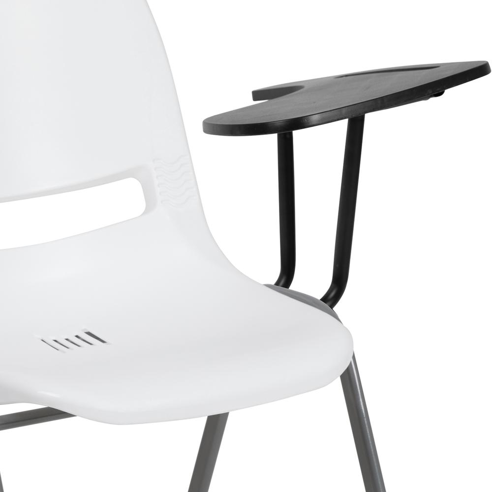 White Ergonomic Shell Chair with Left Handed Flip-Up Tablet Arm. Picture 7
