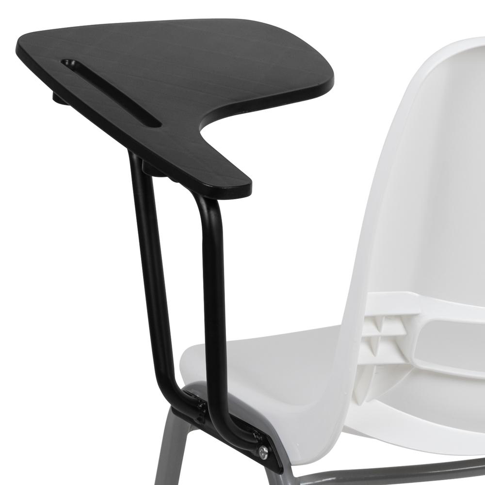 White Ergonomic Shell Chair with Left Handed Flip-Up Tablet Arm. Picture 8