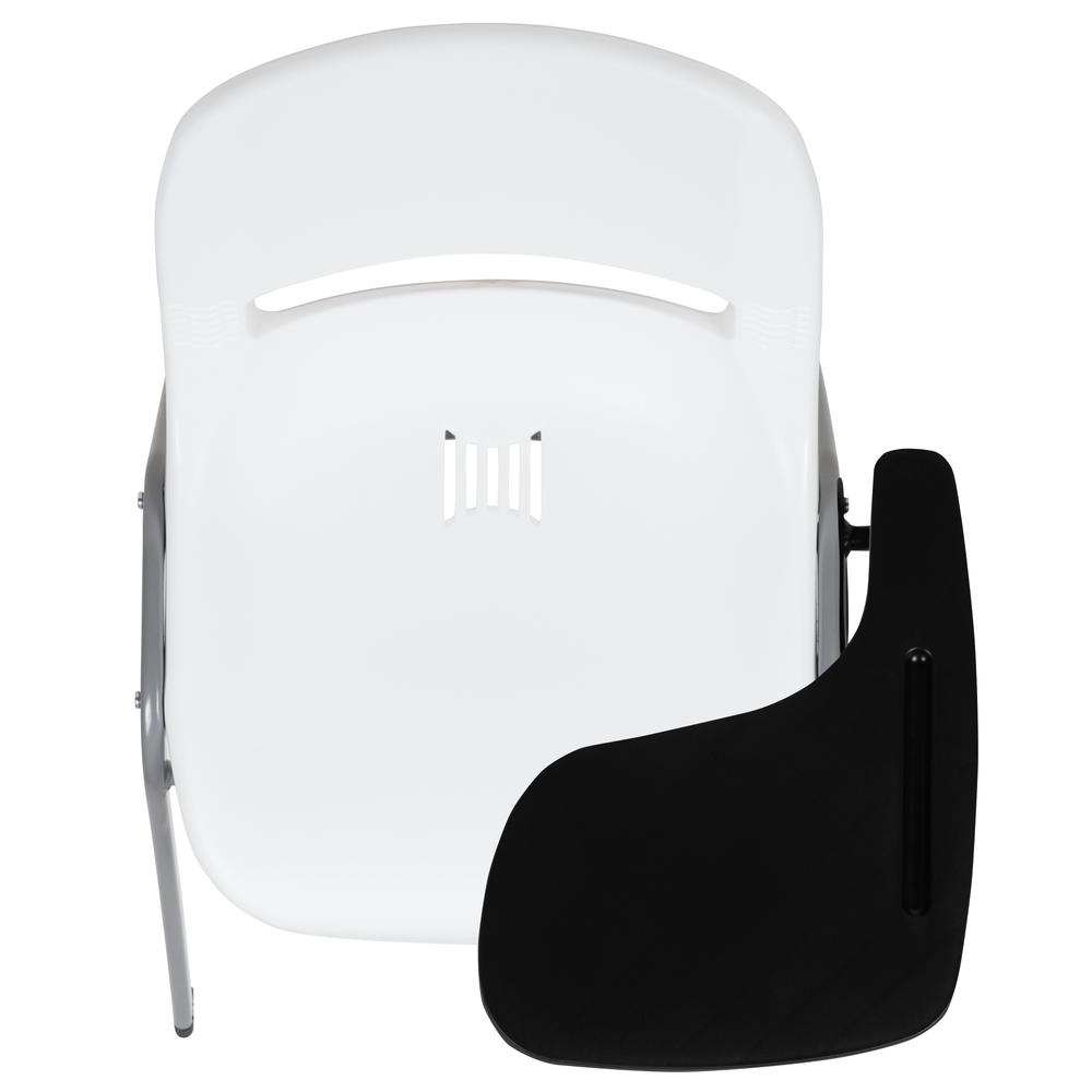 White Ergonomic Shell Chair with Left Handed Flip-Up Tablet Arm. Picture 9