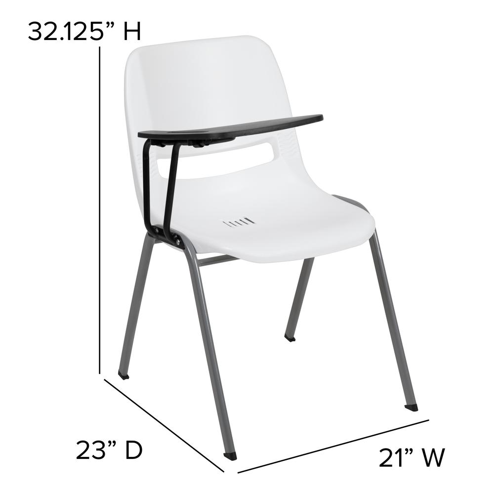 White Ergonomic Shell Chair with Right Handed Flip-Up Tablet Arm. Picture 2