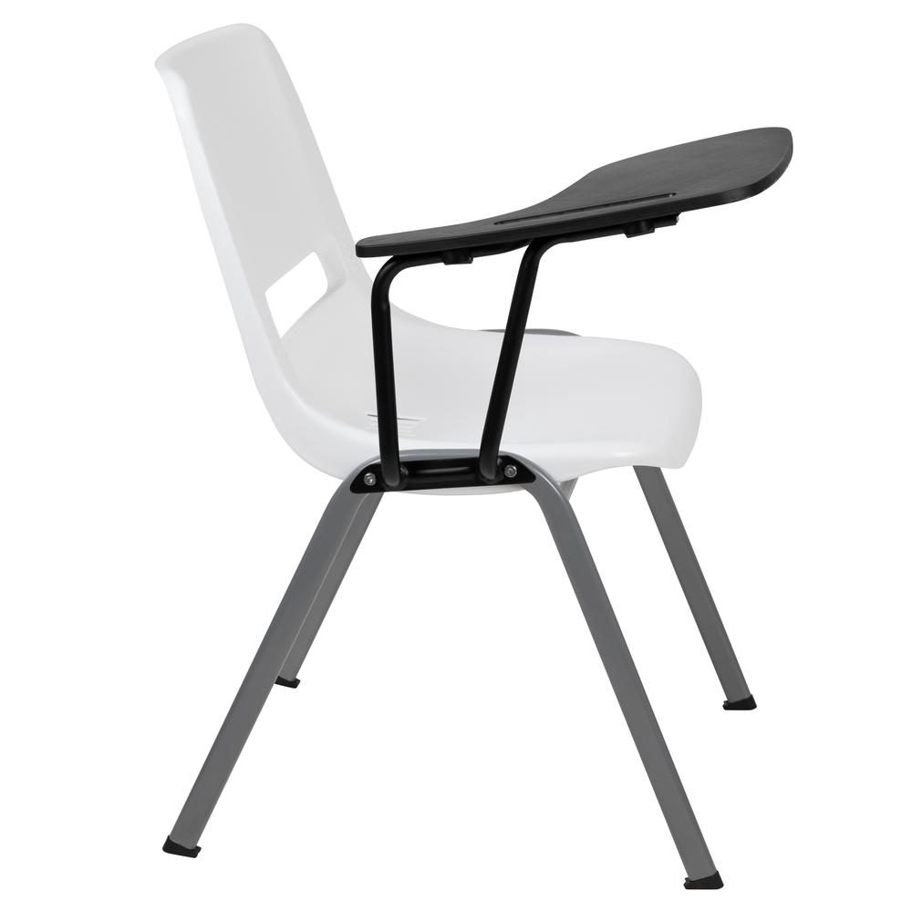 White Ergonomic Shell Chair with Right Handed Flip-Up Tablet Arm. Picture 3