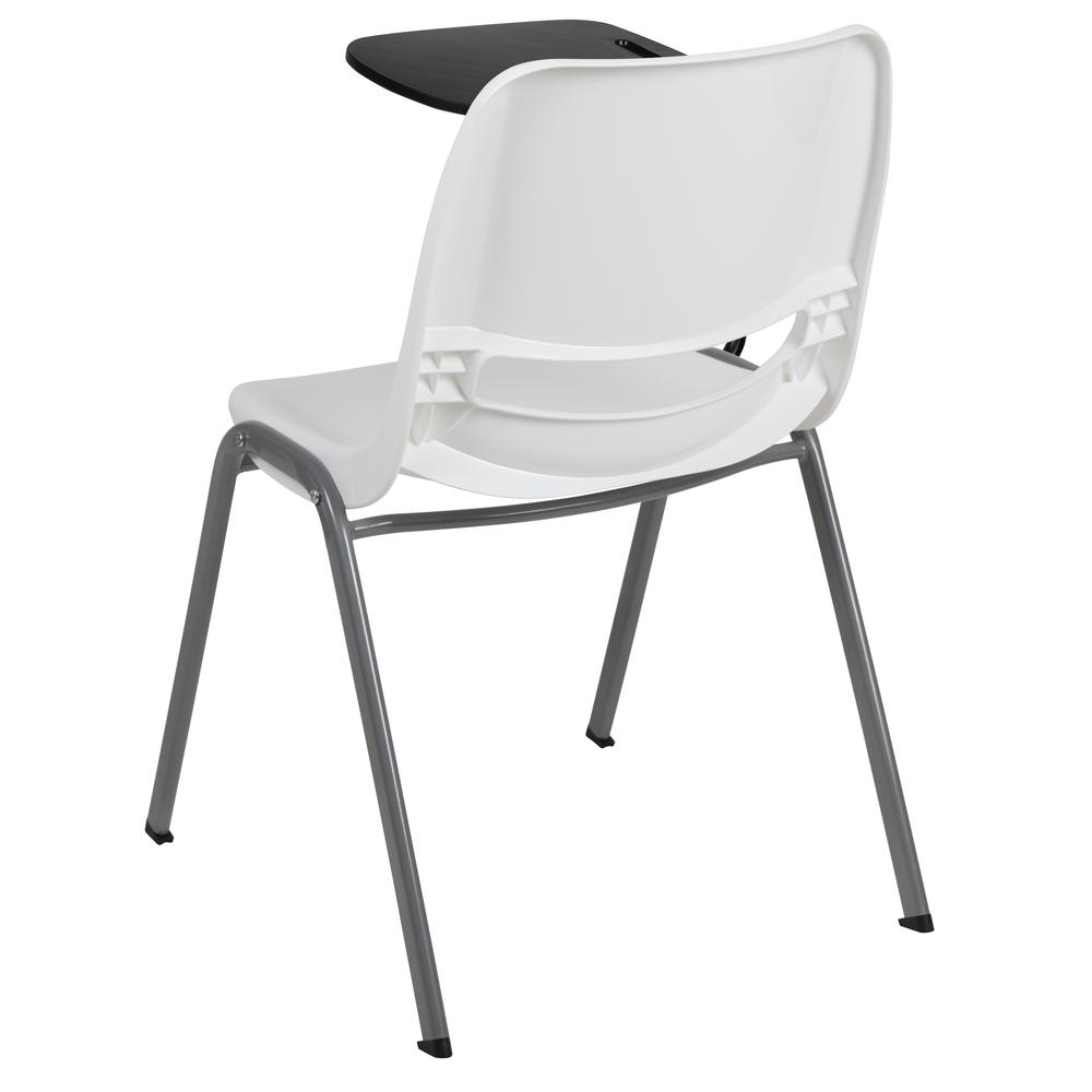 White Ergonomic Shell Chair with Right Handed Flip-Up Tablet Arm. Picture 5