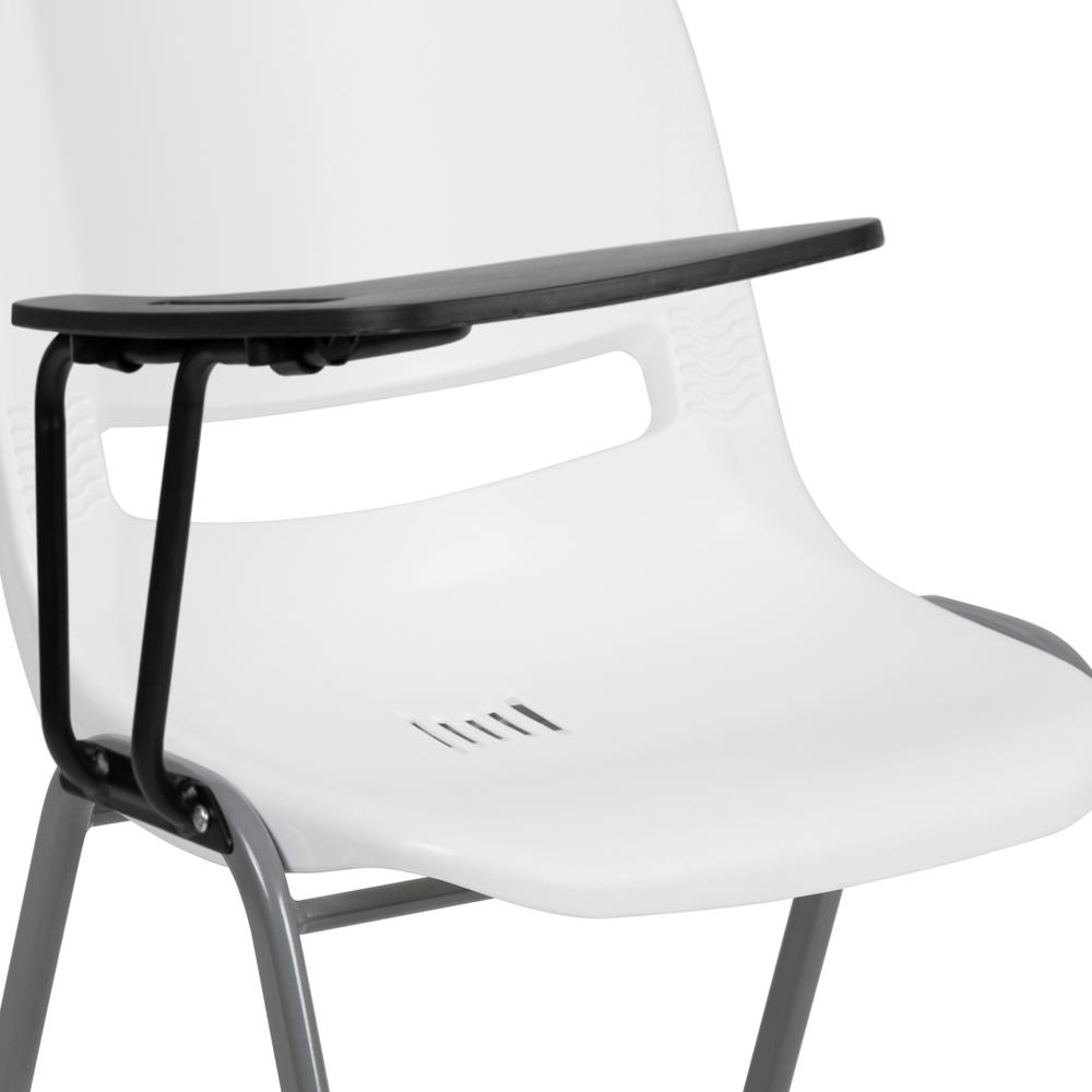 White Ergonomic Shell Chair with Right Handed Flip-Up Tablet Arm. Picture 7