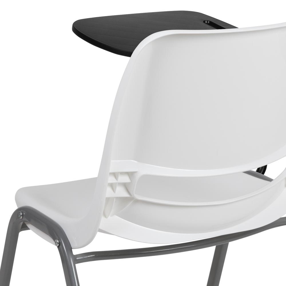 White Ergonomic Shell Chair with Right Handed Flip-Up Tablet Arm. Picture 8
