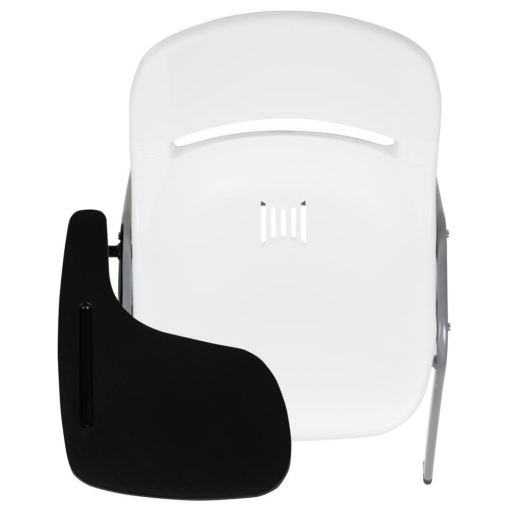 White Ergonomic Shell Chair with Right Handed Flip-Up Tablet Arm. Picture 9