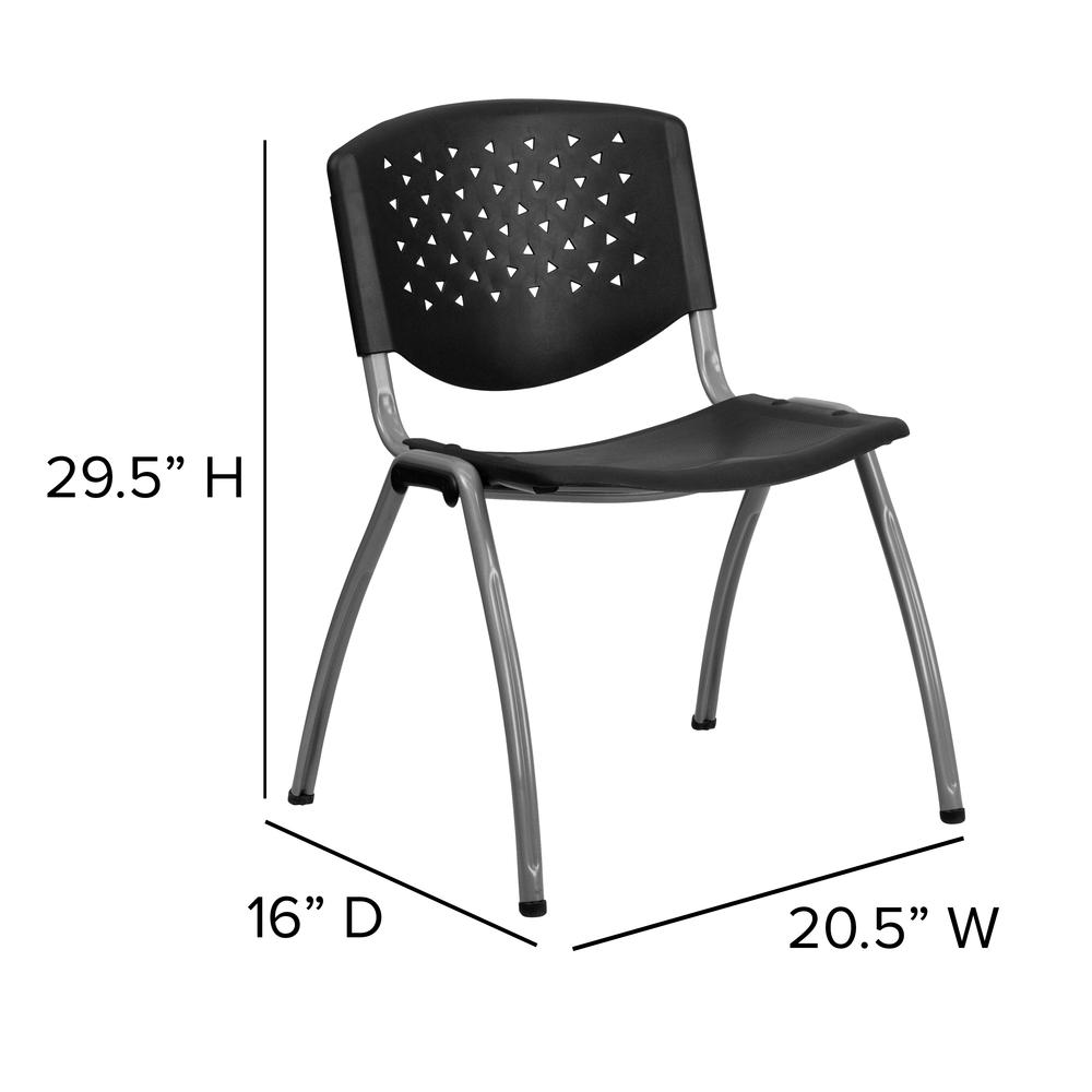 880 lb. Capacity Black Plastic Stack Chair with Titanium Gray Powder Coated Frame. Picture 2