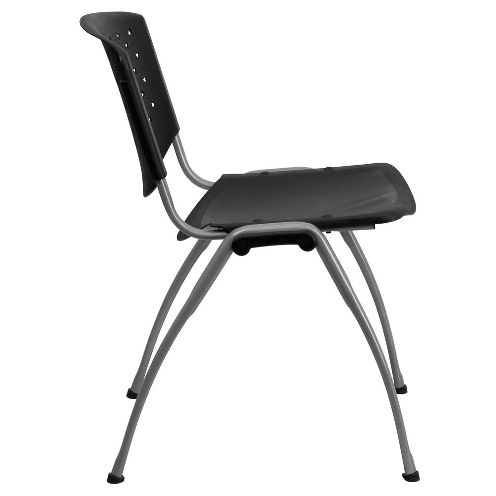 880 lb. Capacity Black Plastic Stack Chair with Titanium Gray Powder Coated Frame. Picture 3