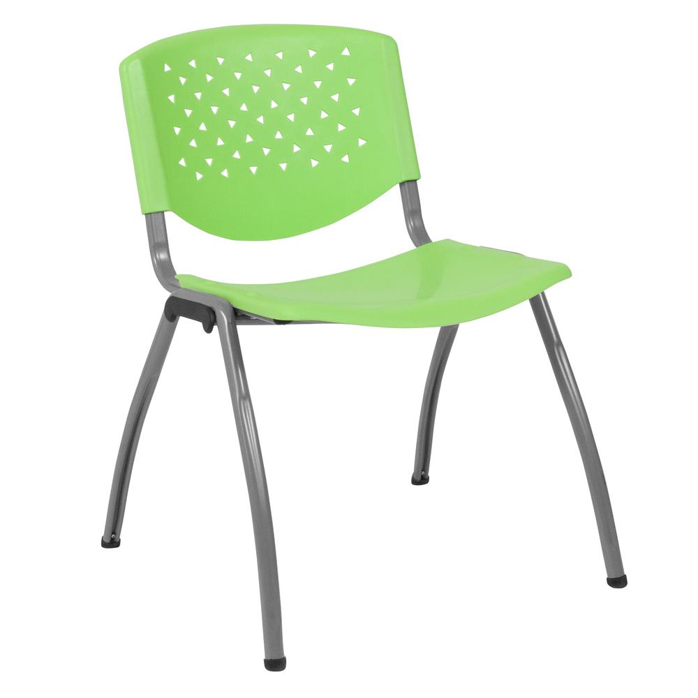 880 lb. Capacity Green Plastic Stack Chair with Titanium Gray Powder Coated Frame. The main picture.