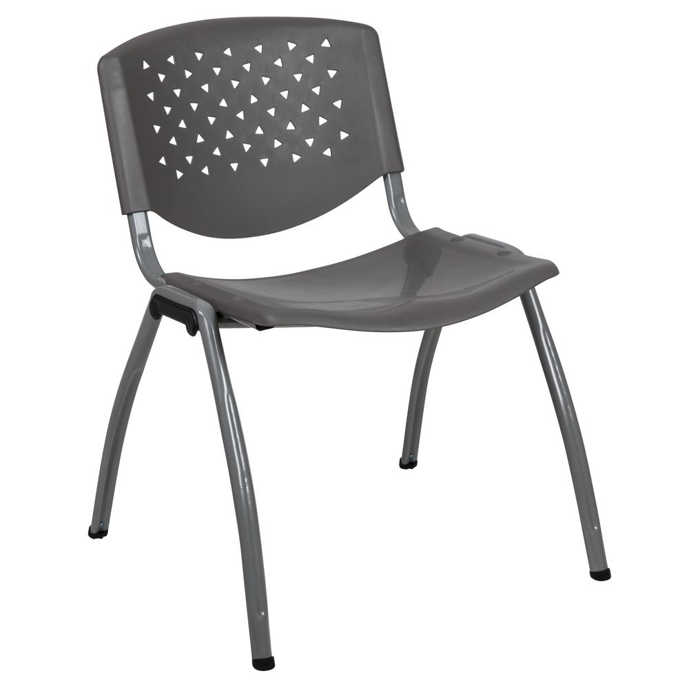 HERCULES Series 880 lb. Capacity Gray Plastic Stack Chair with Titanium Gray Powder Coated Frame. The main picture.