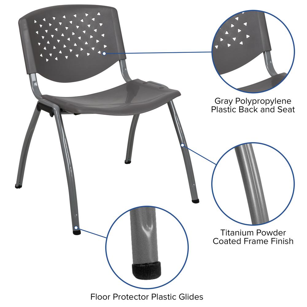 HERCULES Series 880 lb. Capacity Gray Plastic Stack Chair with Titanium Gray Powder Coated Frame. Picture 6