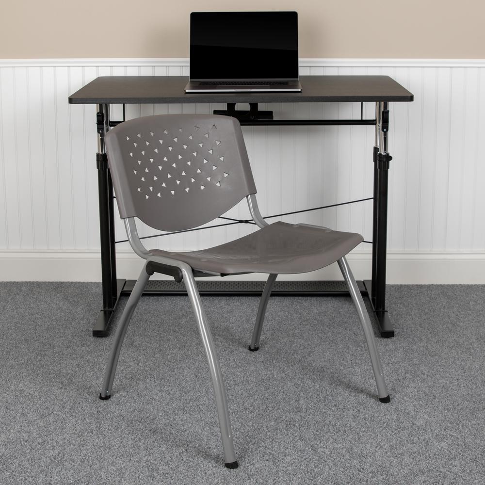 HERCULES Series 880 lb. Capacity Gray Plastic Stack Chair with Titanium Gray Powder Coated Frame. Picture 11