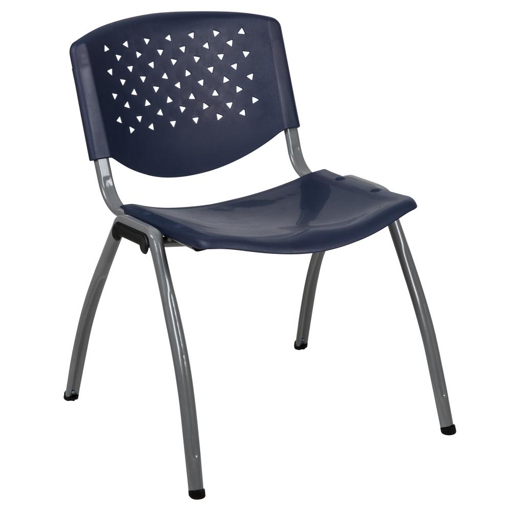 880 lb. Capacity Navy Plastic Stack Chair with Titanium Gray Powder Coated Frame. Picture 1