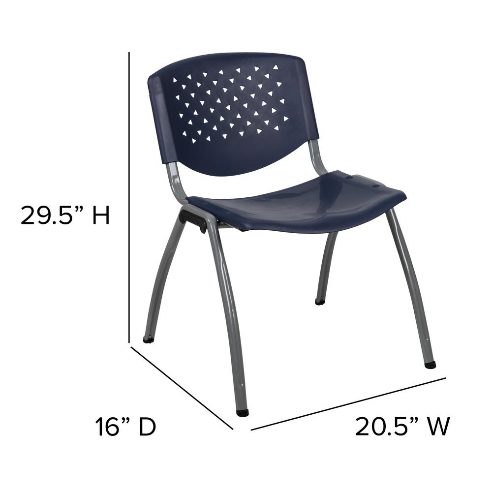 880 lb. Capacity Navy Plastic Stack Chair with Titanium Gray Powder Coated Frame. Picture 4