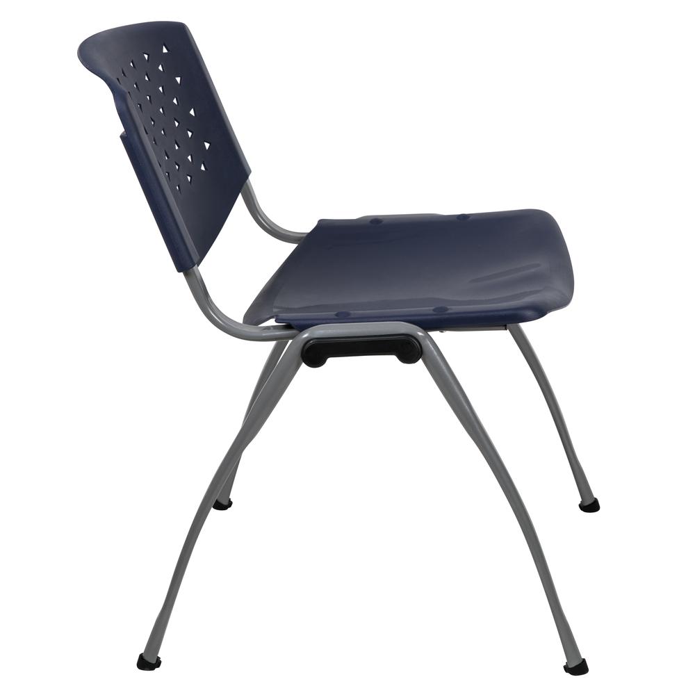HERCULES Series 880 lb. Capacity Navy Plastic Stack Chair with Titanium Gray Powder Coated Frame. Picture 3