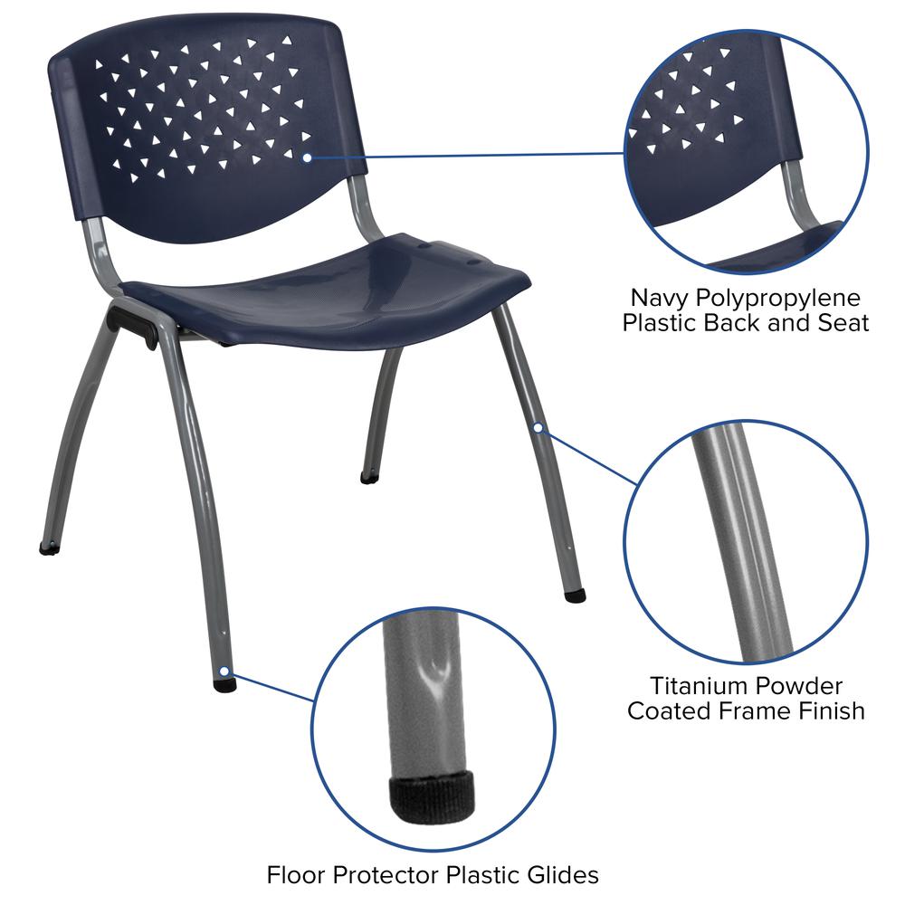 880 lb. Capacity Navy Plastic Stack Chair with Titanium Gray Powder Coated Frame. Picture 2