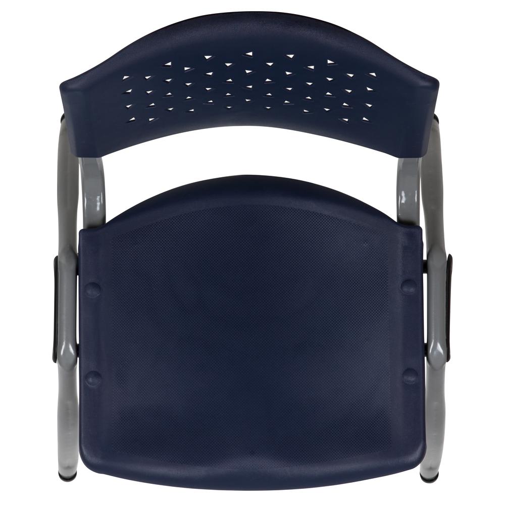 HERCULES Series 880 lb. Capacity Navy Plastic Stack Chair with Titanium Gray Powder Coated Frame. Picture 9