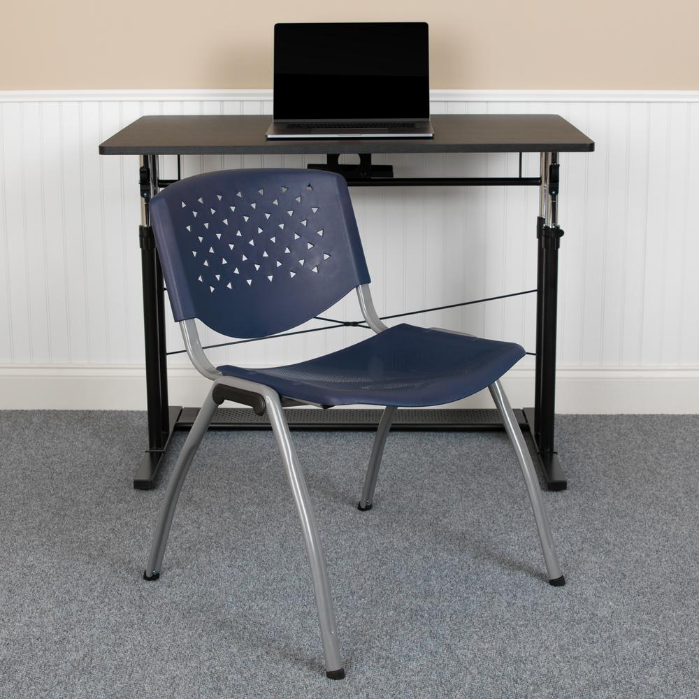 HERCULES Series 880 lb. Capacity Navy Plastic Stack Chair with Titanium Gray Powder Coated Frame. Picture 11