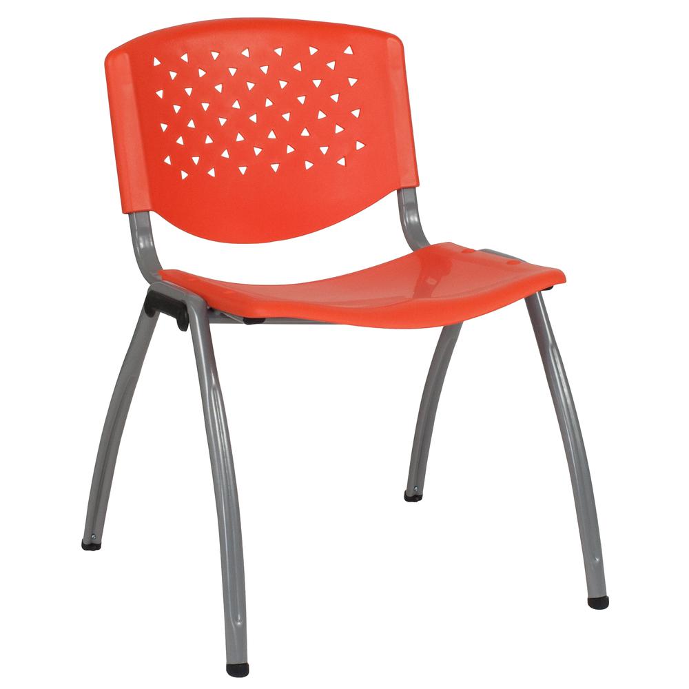 Orange Plastic Stack Chair with Titanium Gray Powder Coated Frame. Picture 1