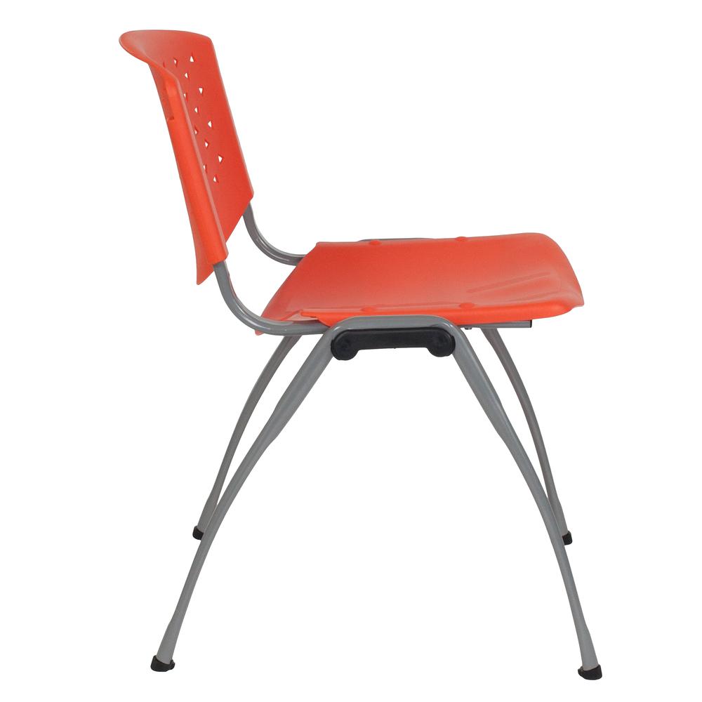Orange Plastic Stack Chair with Titanium Gray Powder Coated Frame. Picture 3