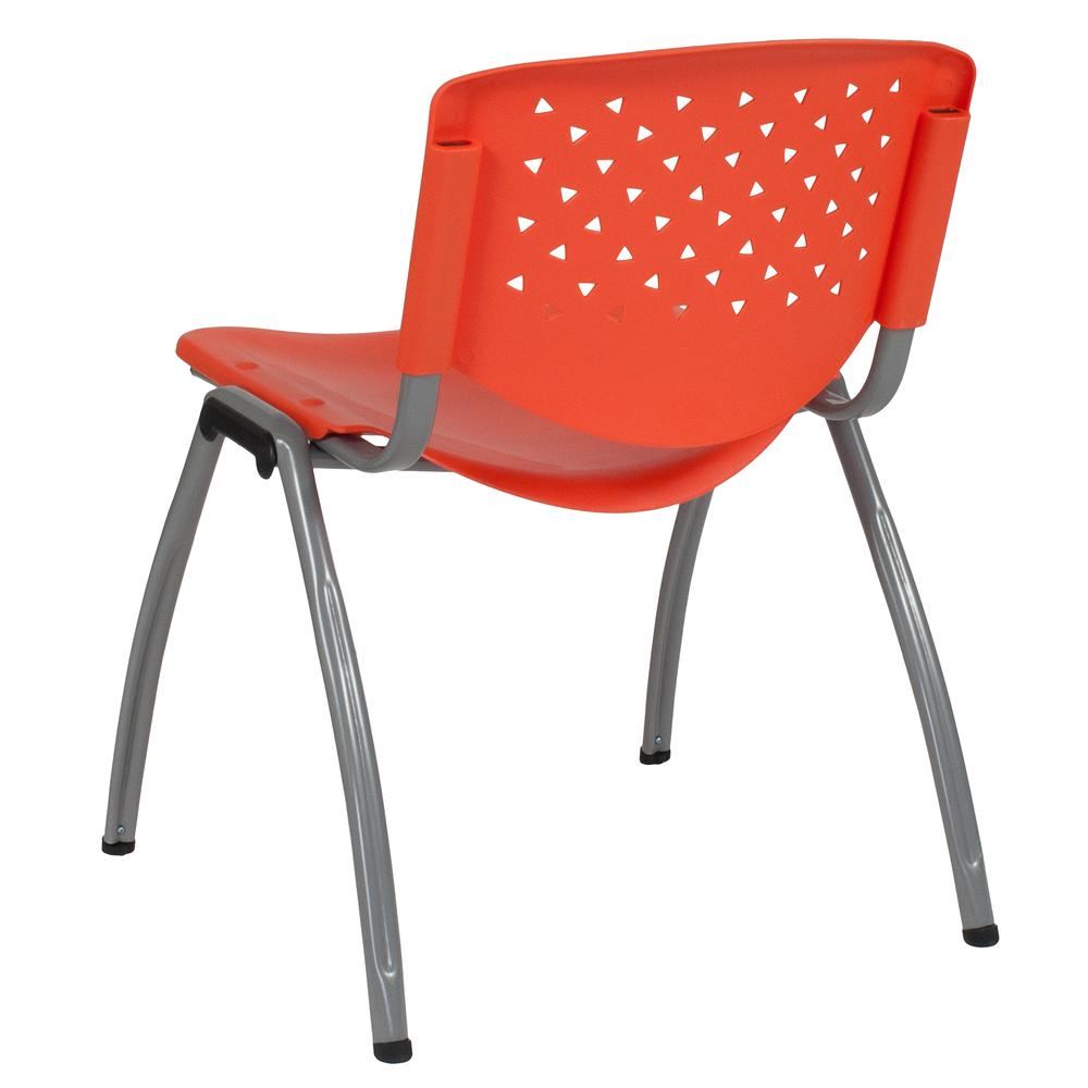 880 lb. Capacity Orange Plastic Stack Chair with Titanium Gray Powder Coated Frame. Picture 3