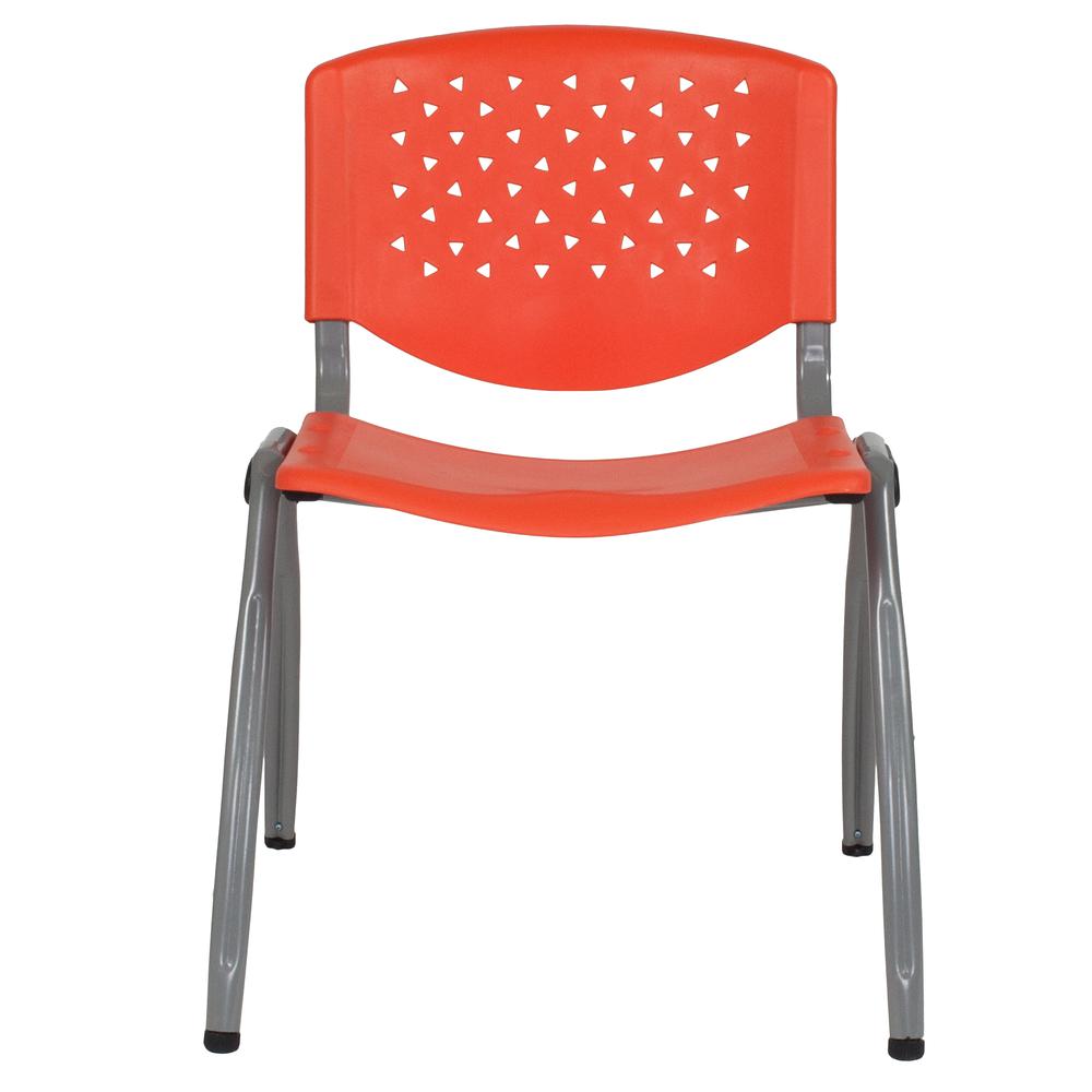 880 lb. Capacity Orange Plastic Stack Chair with Titanium Gray Powder Coated Frame. Picture 4