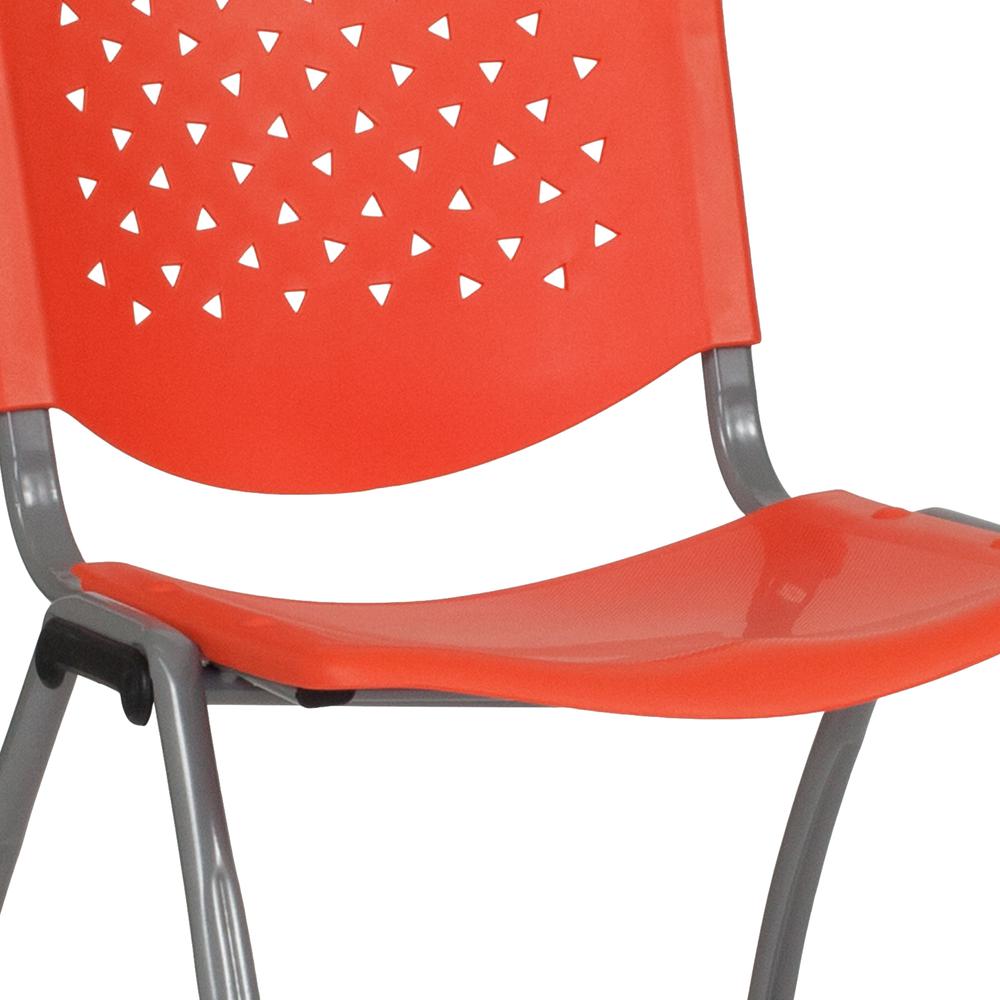 880 lb. Capacity Orange Plastic Stack Chair with Titanium Gray Powder Coated Frame. Picture 5