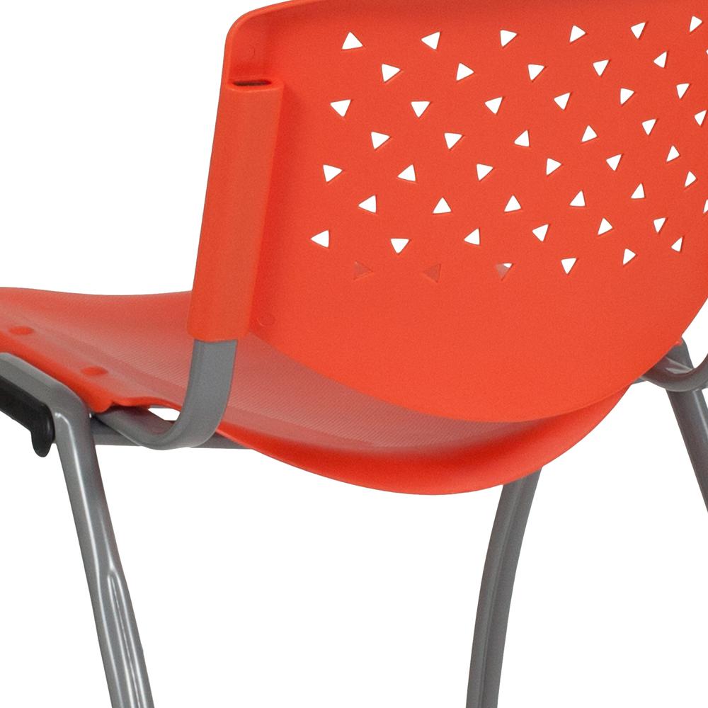 880 lb. Capacity Orange Plastic Stack Chair with Titanium Gray Powder Coated Frame. Picture 6
