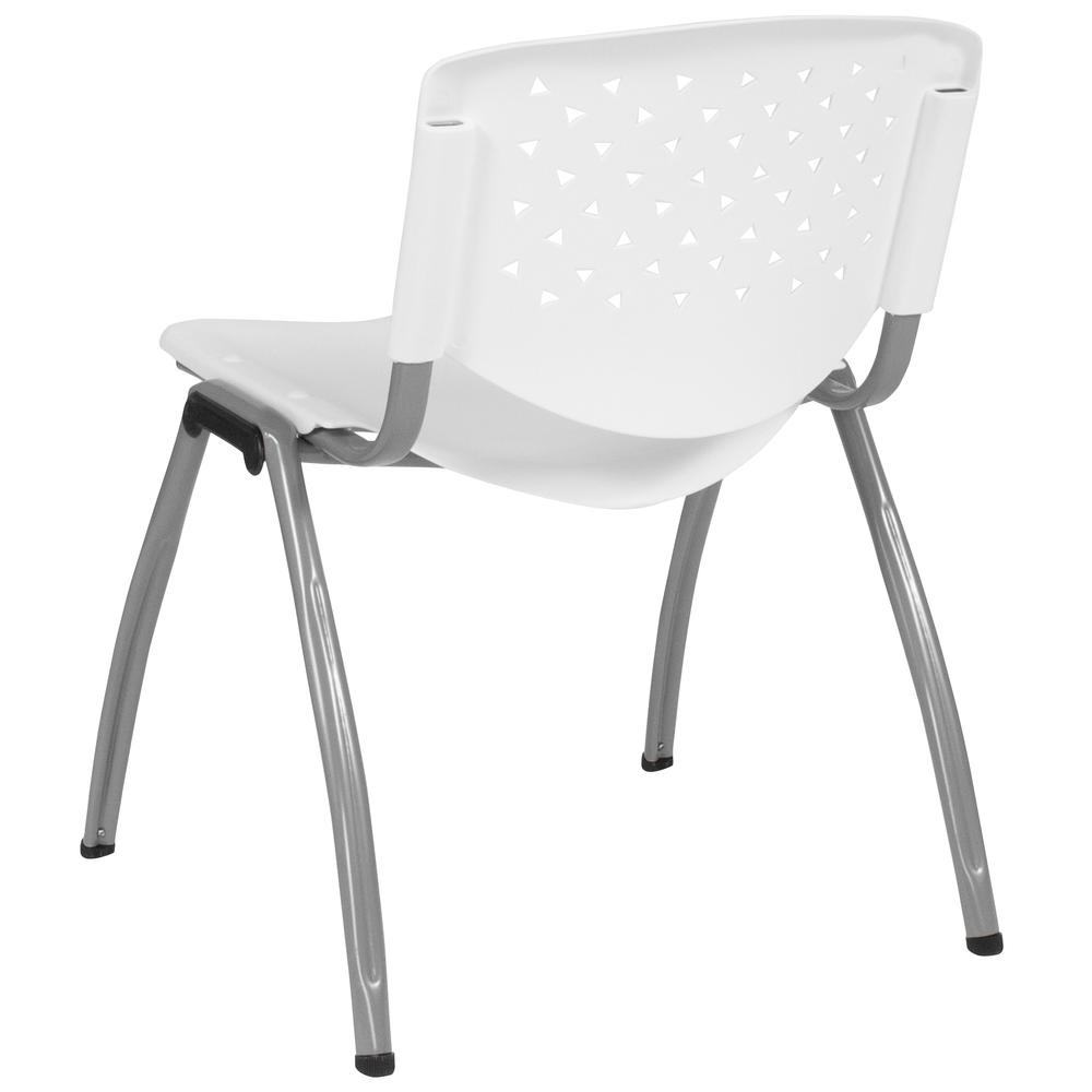 White Plastic Stack Chair with Titanium Gray Powder Coated Frame. Picture 2