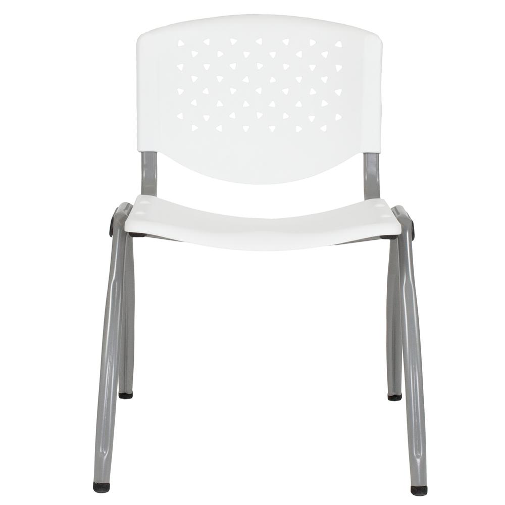 White Plastic Stack Chair with Titanium Gray Powder Coated Frame. Picture 4