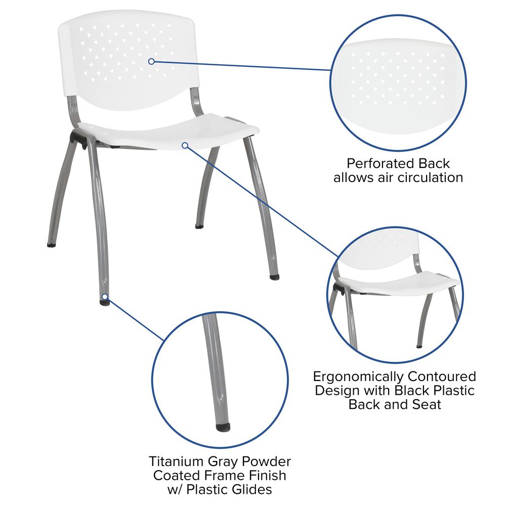 880 lb. Capacity White Plastic Stack Chair with Titanium Gray Powder Coated Frame. Picture 5