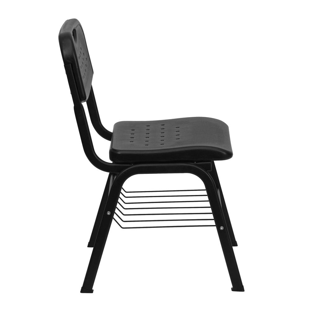 880 lb. Capacity Black Plastic Chair with Black Frame and Book Basket. Picture 2