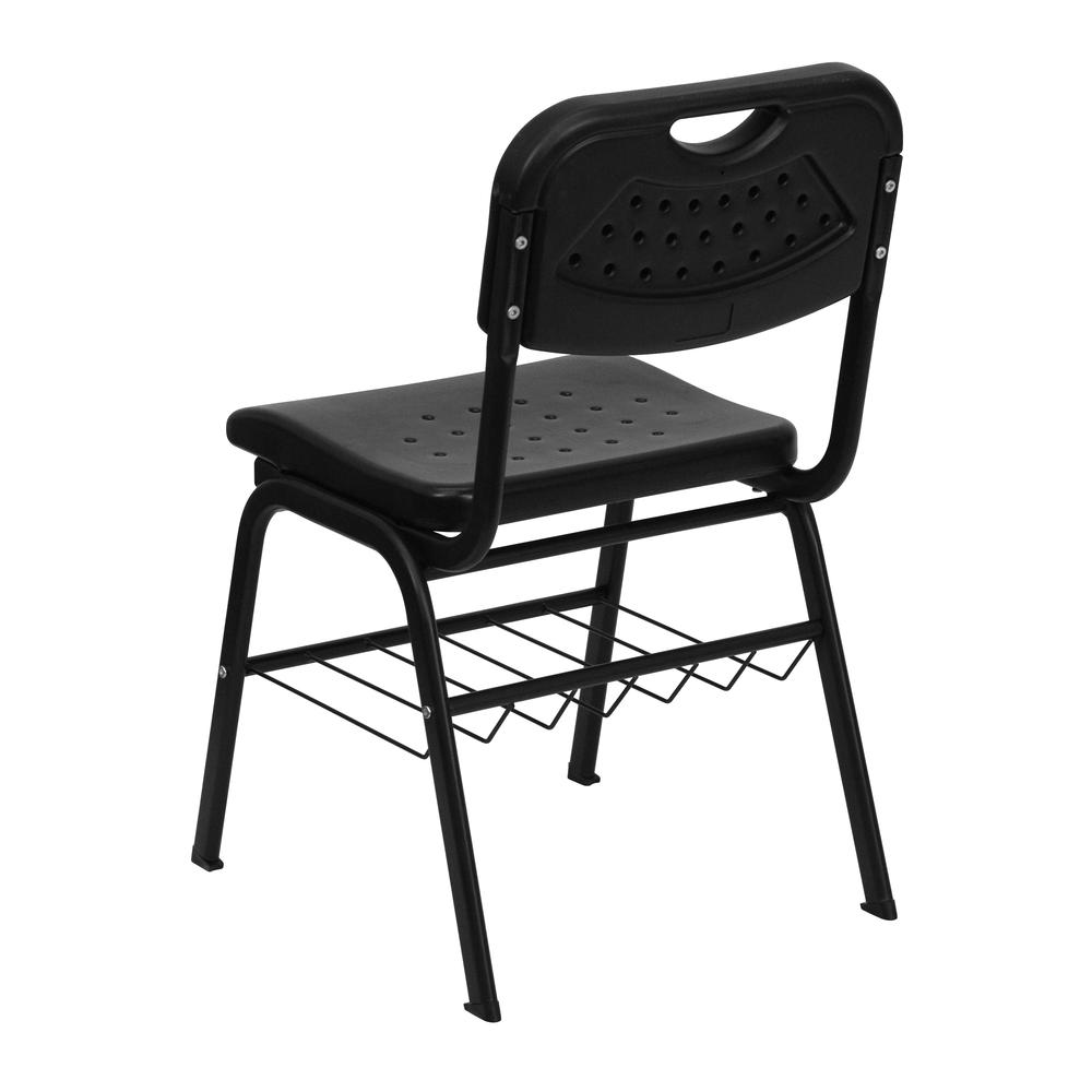 880 lb. Capacity Black Plastic Chair with Black Frame and Book Basket. Picture 3